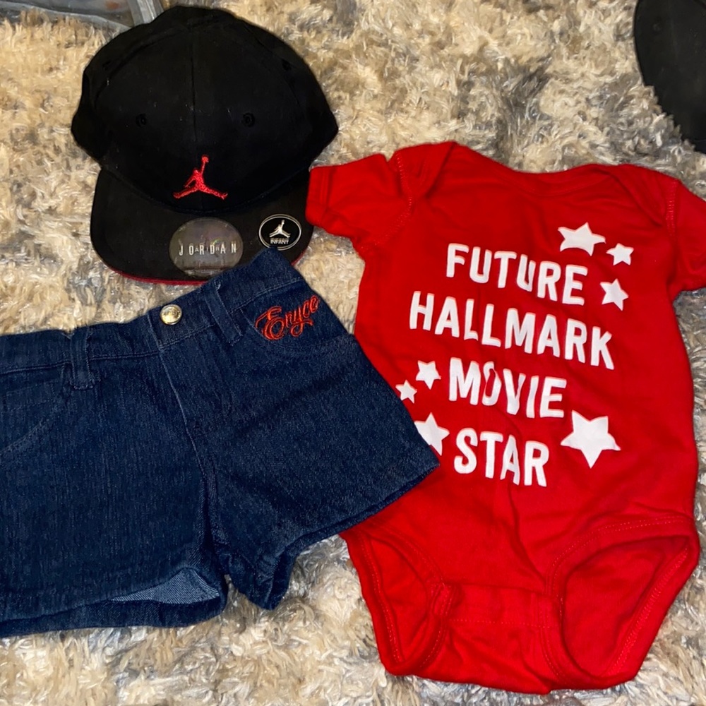 Red white and blue baby outfit.